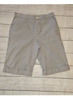 Ralph Lauren Active Gray Stripe Cotton Stretch Bermuda Shorts Seersucker Sz 4